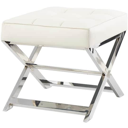 19" Leather Stool with Stainless Steel Supports